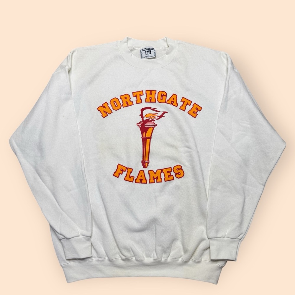 Vintage Northgate Flames 1990s Crewneck Sweatshirt XL White Vtg Pittsburgh 90s